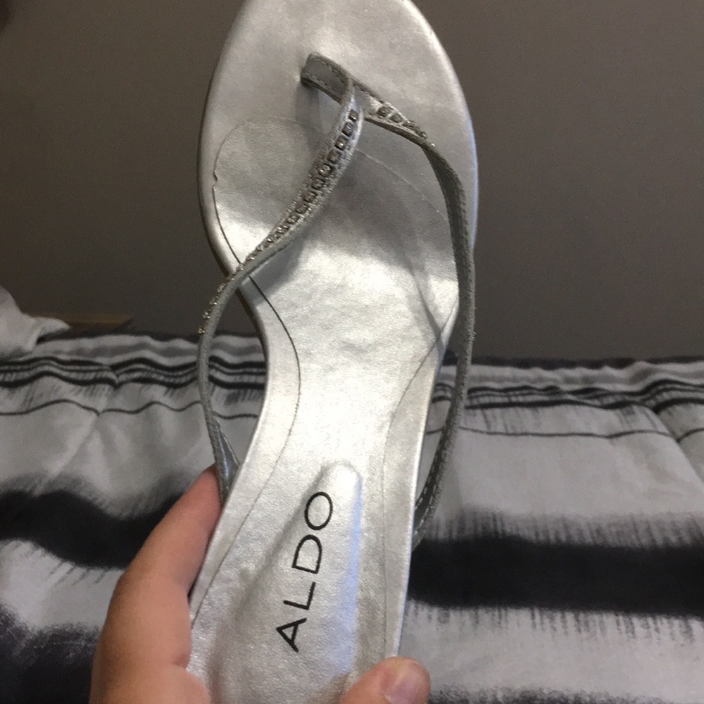 Aldo silver kitten heel sandals size 7